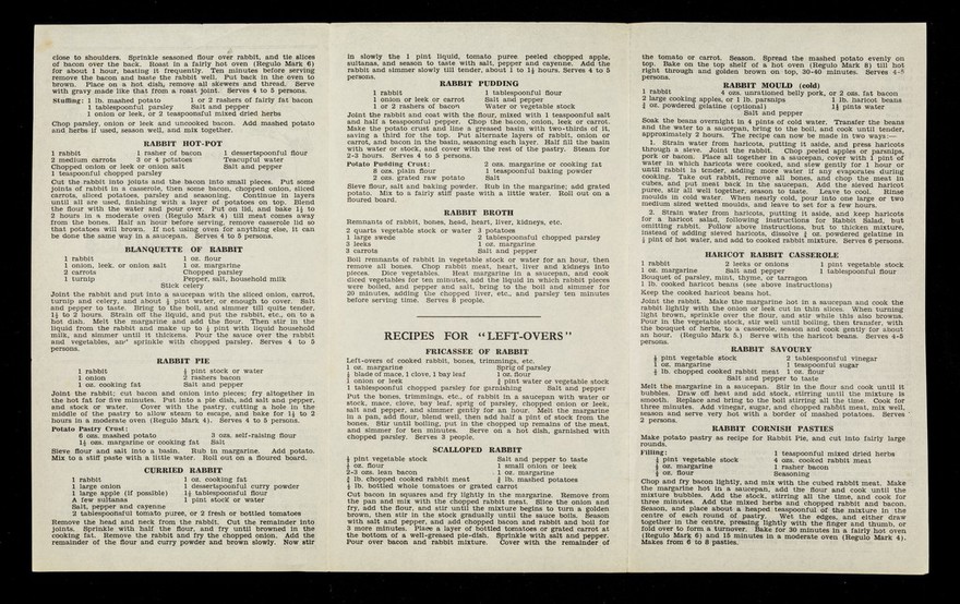 Rabbit cookery / Stork Margarine Cookery Service.