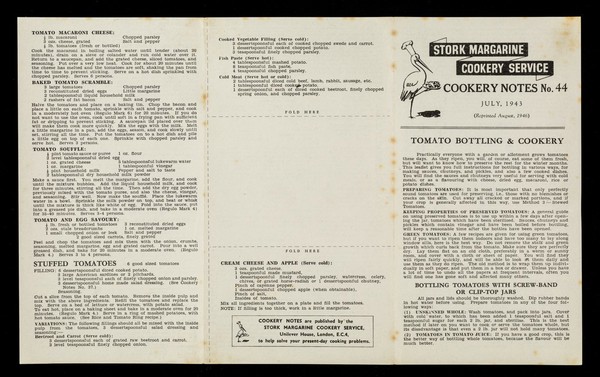 Tomato bottling & cookery / Stork Margarine Cookery Service.