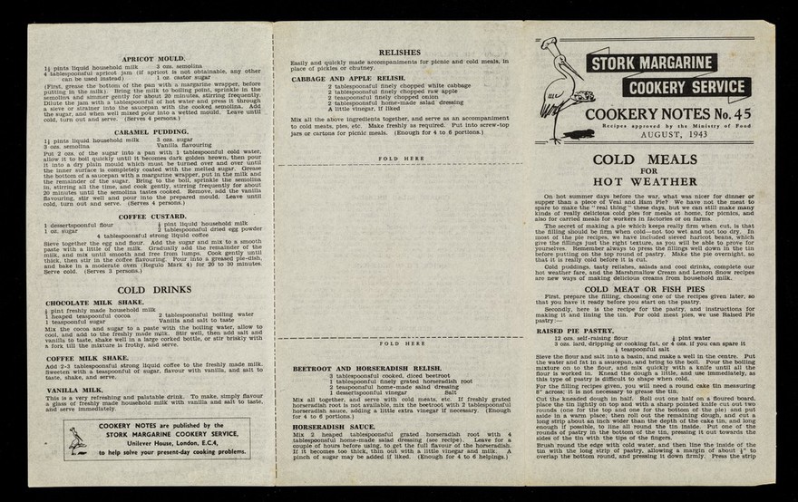 Cold meals for hot weather / Stork Margarine Cookery Service.