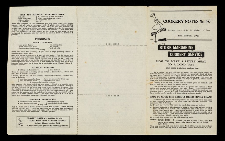How to make a little meat go a long way : and some pudding recipes too / Stork Margarine Cookery Service.