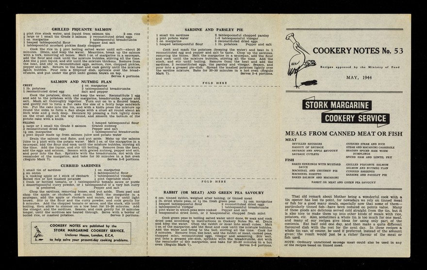 Meals from canned meat or fish / Stork Margarine Cookery Service.