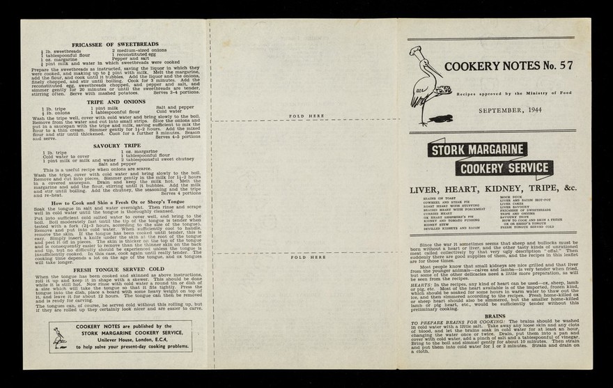 Liver, heart, kidney, tripe, &c. / Stork Margarine Cookery Service.