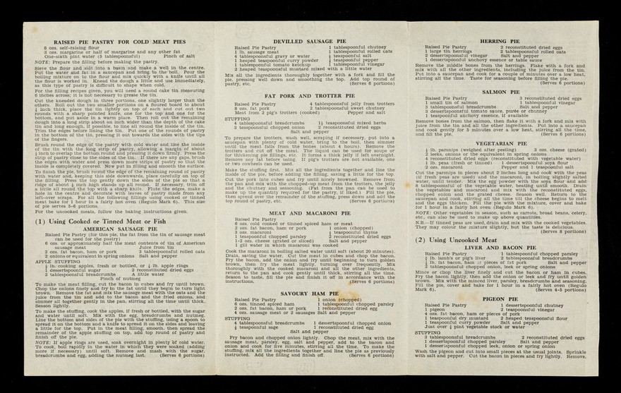 Cold meat pies / Stork Margarine Cookery Service.