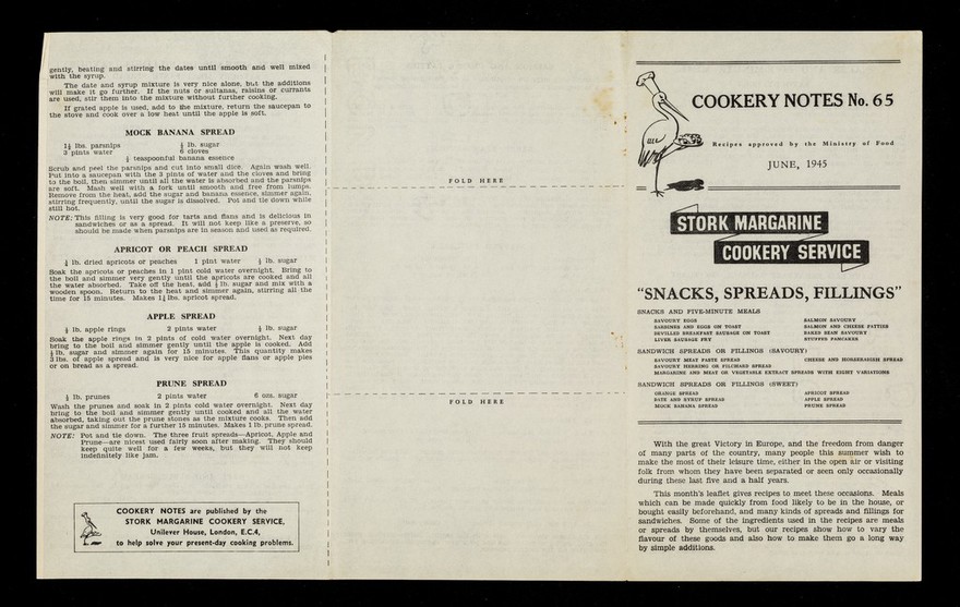"Snacks, spreads, fillings" / Stork Margarine Cookery Service.