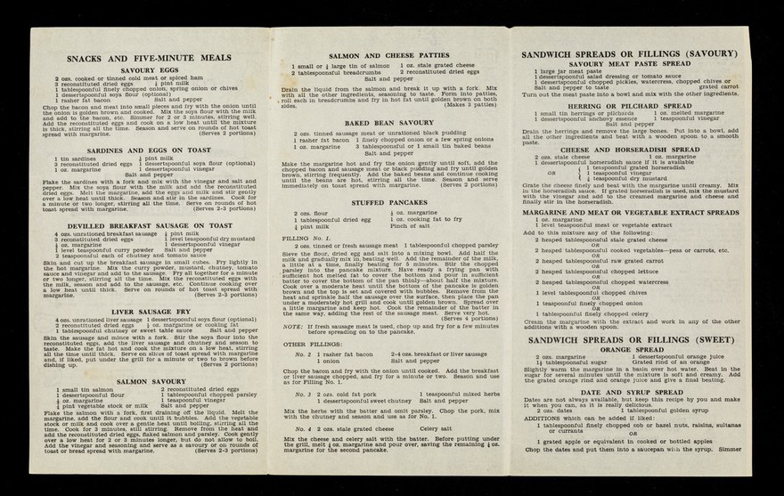 "Snacks, spreads, fillings" / Stork Margarine Cookery Service.