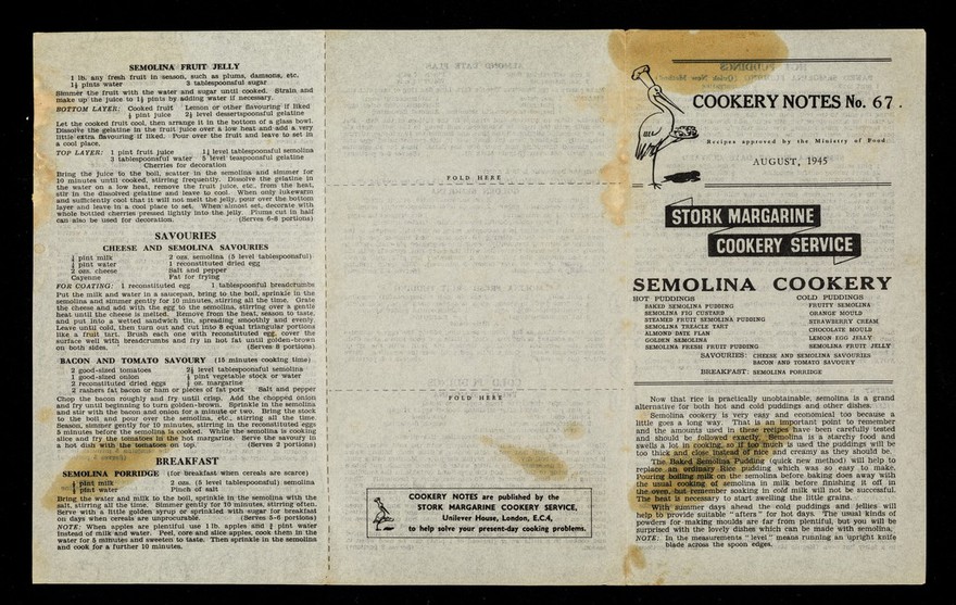 Semolina cookery / Stork Margarine Cookery Service.
