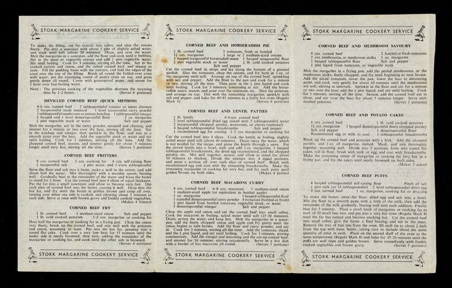 Corned beef cookery / Stork Margarine Cookery Service.