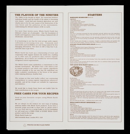 Recipe leaflet / Whole Earth Foods.