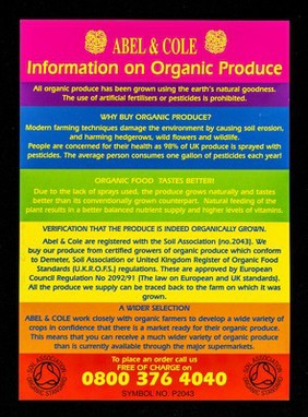 Information on organic produce / Abel & Cole.