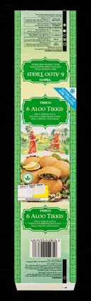 6 aloo tikkis : spicy Indian style potato cakes filled with peas, onions and spices / Tesco Stores Ltd.