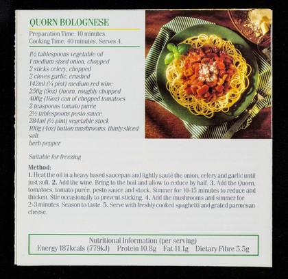 A recipe for healthy eating : Quorn myco-protein / The Quorn Information Service.