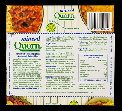 Minced Quorn myco-protein : the delicious new food for healthier eating : a versatile alternative to meat / Marlow Foods Ltd.