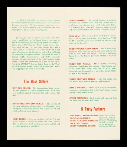 About Bicks : "price will be long forgotten when quality is still remembered..." / Bicks Pickles.