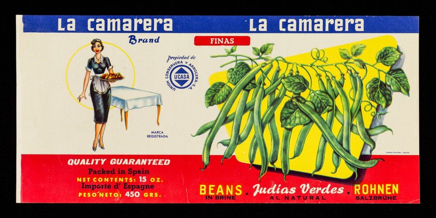 La Camarera judias verdes al natural = beans in brine = Rohnen Salzbrühe / propriedad de Union Conservera y Arrocera S.A.