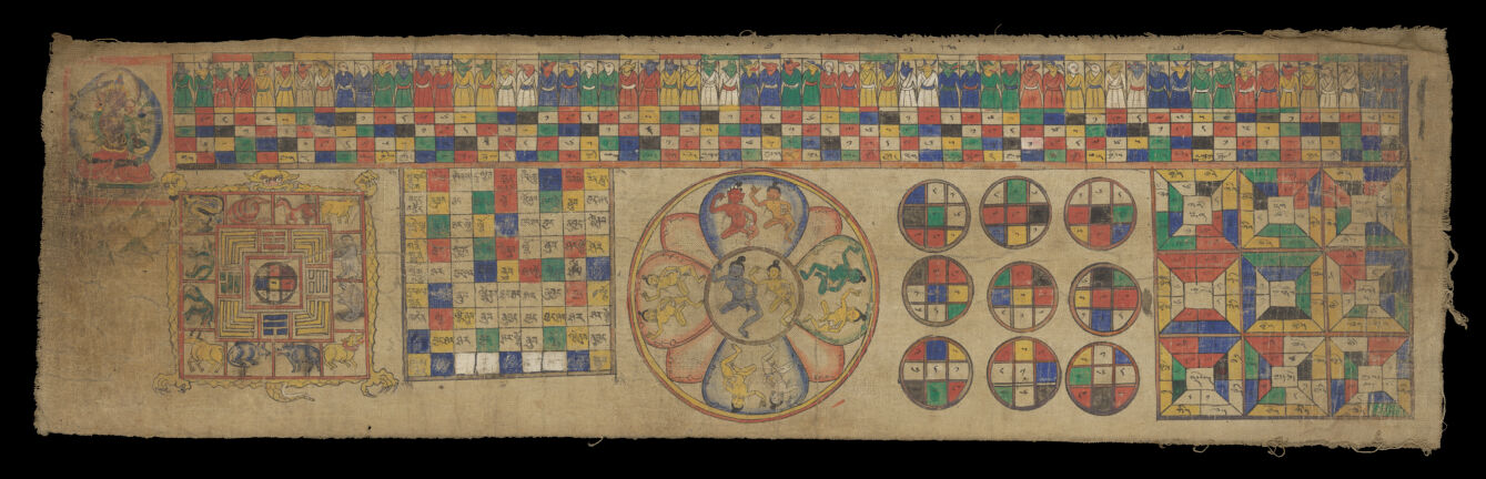 Elements of Tibetan predictive astrology. Watercolour.