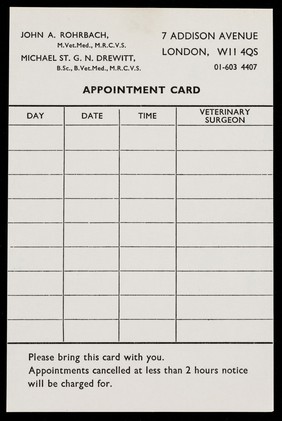 Appointment card / John A. Rohrbach, Michael St.G.N. Drewitt.