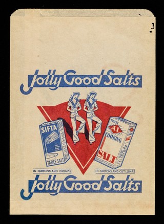 Jolly good salts : Sifta table salt in cartons and drums, Finest A1 cooking salt in cartons and cut lumps / Palmer, Mann & Co. Ltd.