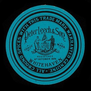 All ground spices with this trademark warranted genuine / Peter Leech & Son.