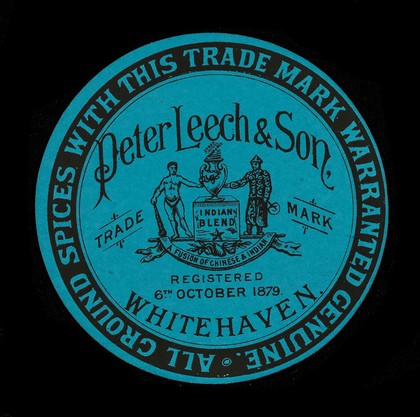 All ground spices with this trademark warranted genuine / Peter Leech & Son.