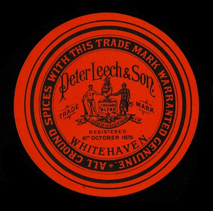 All ground spices with this trademark warranted genuine / Peter Leech & Son.