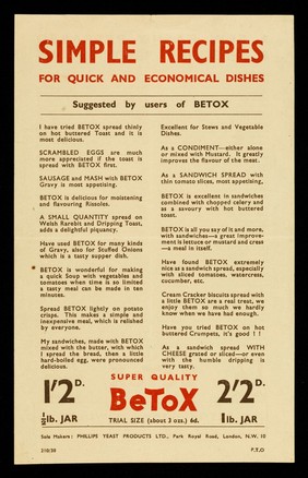 Simple recipes for quick and economical dishes : suggested by users of Betox / Phillips Yeast Products Ltd.