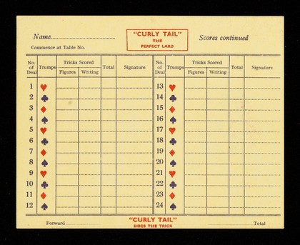 Progressive whist : score card : lady / Kilverts.