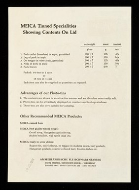 Meica : specialities sell on sight : contents shown on lid / Ammerländische Fleischwarenfabrik.