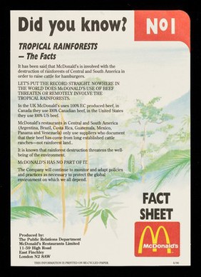 Tropical rainforests : the facts / McDonald's Restaurants Limited, Public Relations Department.