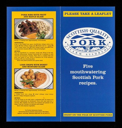 Scottish quality pork : farm assured : five mouthwatering Scottish pork recipes : insist on the peak of Scottish pork / Scottish Pig industry Initiative.