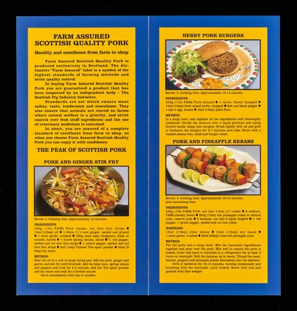 Scottish quality pork : farm assured : five mouthwatering Scottish pork recipes : insist on the peak of Scottish pork / Scottish Pig industry Initiative.