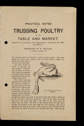 Practical notes on trussing poultry for the table and market / [W.B. Tegetmeier] ; presented by W. Bellamy.