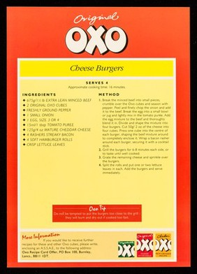 Original Oxo : cheese burgers / Tesco.