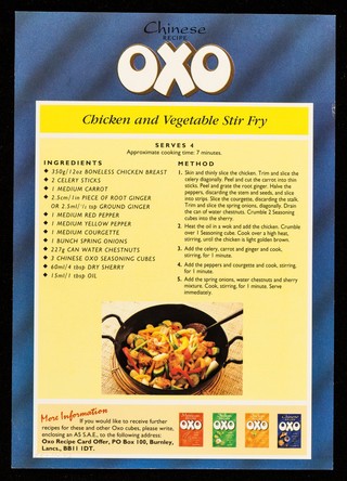 Chinese recipe Oxo : chicken and vegetable stir fry / Tesco.