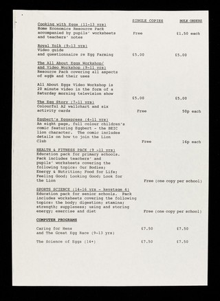 BEIS promotional material / British Egg Information Service.