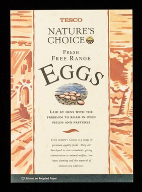 Tesco Nature's Choice fresh free range eggs : laid by hens with the freedom to roam in open fields and pastures / Tesco Stores Ltd.