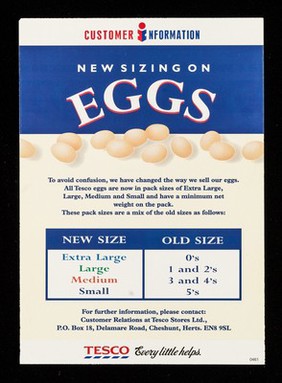 New sizing on eggs / Tesco.