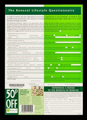 The Benecol lifestyle questionnaire / McNeil Consumer Nutritionals UK Ltd.