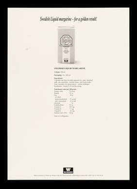 Swedish liquid margarine : a healthy cooking margarine in a new container / Winner.