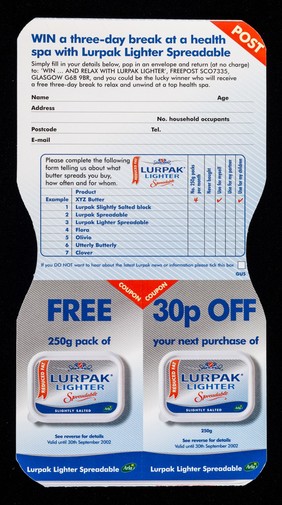 New reduced fat Lurpak Lighter Spreadable : slightly salted / Arla Foods.