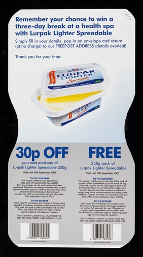 New reduced fat Lurpak Lighter Spreadable : slightly salted / Arla Foods.