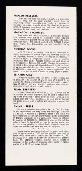 Improve your products... : with Alcolec : lecithins for every purpose : a valuable colloid, emulsifier and anti-oxidant and a dietetic and food ingredient of high biological value... / American Lecithin Company, Inc.