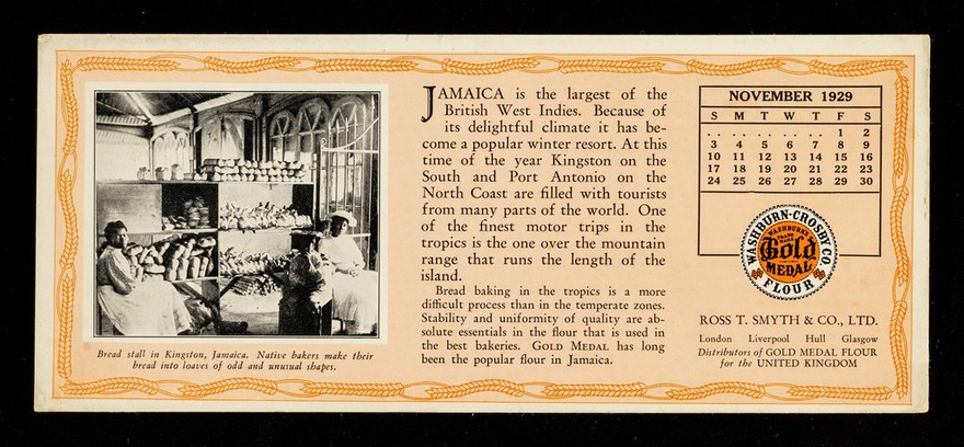 Jamaica is the largest of the British West Indies... : November 1929 : Washburn-Crosby Co. Gold Medal Flour / Ross T. Smyth & Co., Ltd.