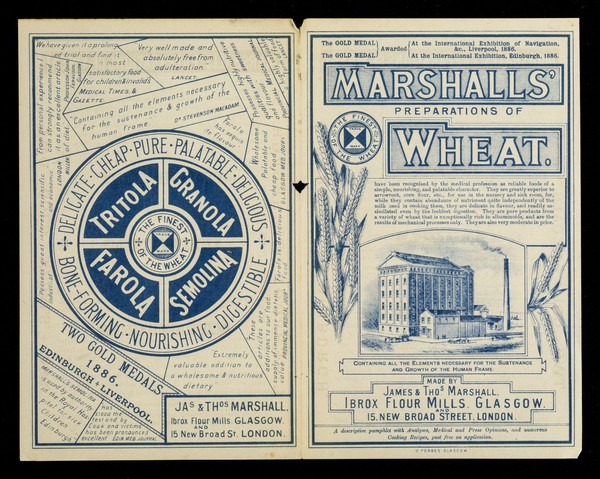 Marshalls' preparations of wheat... : containing all the elements necessary for the sustenance and growth of the human frame / made by James & Thos. Marshall.