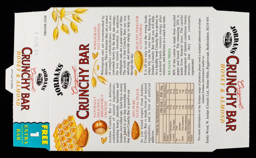 Jordans Original Crunchy Bar : honey & almond : 7 bars, 1 bar extra free / W. Jordan (Cereals) Ltd.