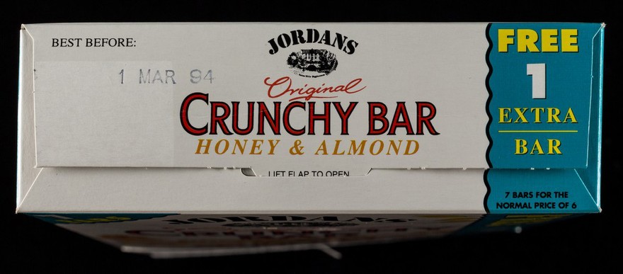 Jordans Original Crunchy Bar : honey & almond : 7 bars, 1 bar extra free / W. Jordan (Cereals) Ltd.