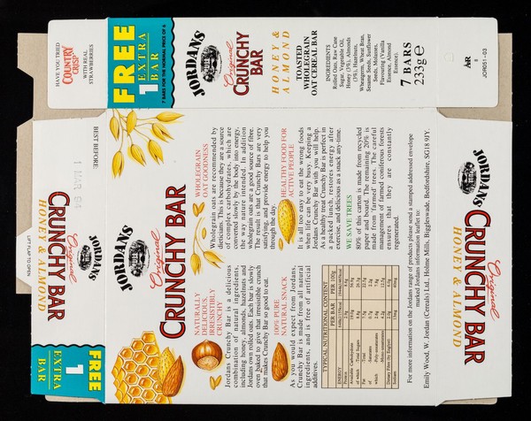 Jordans Original Crunchy Bar : honey & almond : 7 bars, 1 bar extra free / W. Jordan (Cereals) Ltd.
