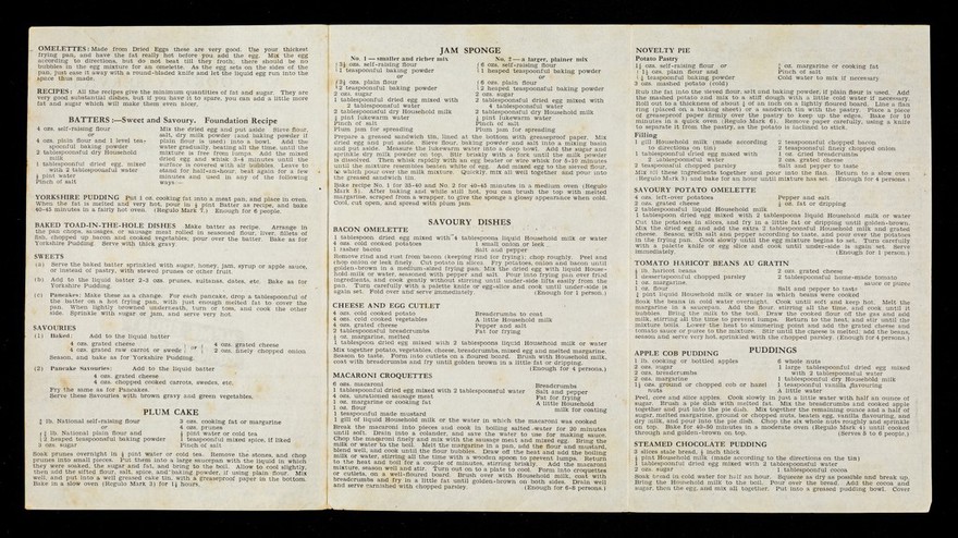 Dried eggs, household milk & cheese / Margarine Cookery Service.