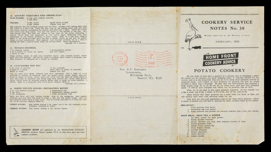 Potato cookery / Margarine Cookery Service.