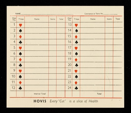 Progressive whist : always a safe lead: Hovis, the better-balanced bread.