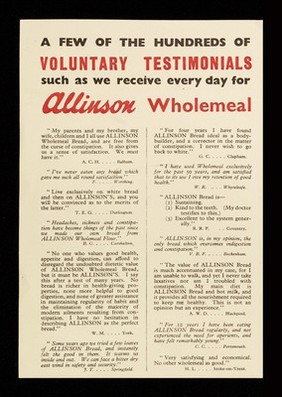 You have read in the press what we say to you... what doctors say to you... what dentists say to you... what bakers say to you... : now read what users say to you / Allinson Ltd.